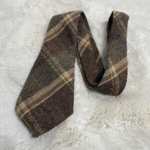 Vintage Dunn & Co Mens Brown Plaid 100% Pure Wool Tie Made in Britain Tweed